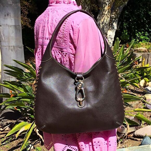 DOONEY AND BOURKE BROWN LEATHER WOVEN DETAILS GOLD HARDWARE - Picture 16 of 16